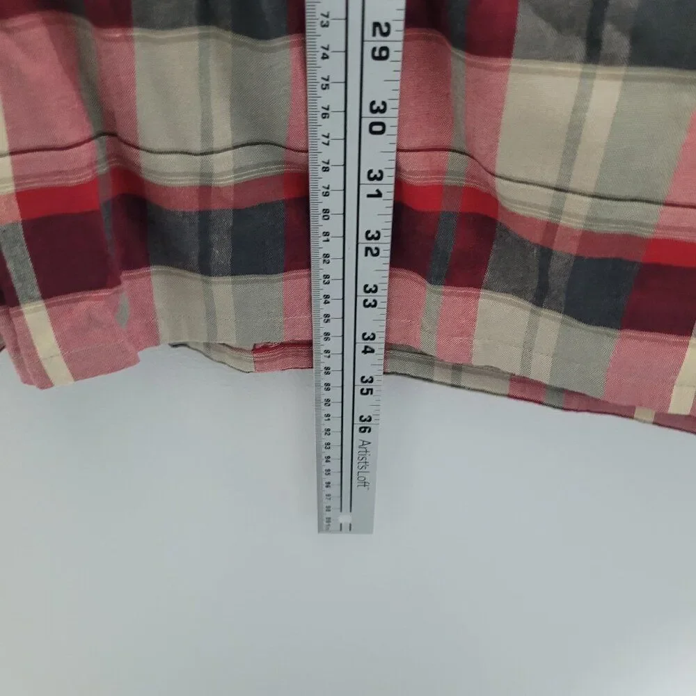 y2k red tan black plaid preppy academia faux wrap midi cottage skirt 12 NWT
